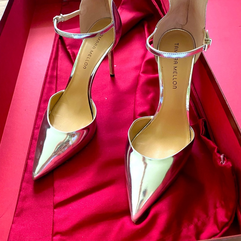 Tamara Mellon Silver Gladiator Heels. 39 1/2. Fits a 9 also.